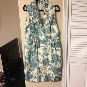 sleeveless dress white with blue flowers size 16